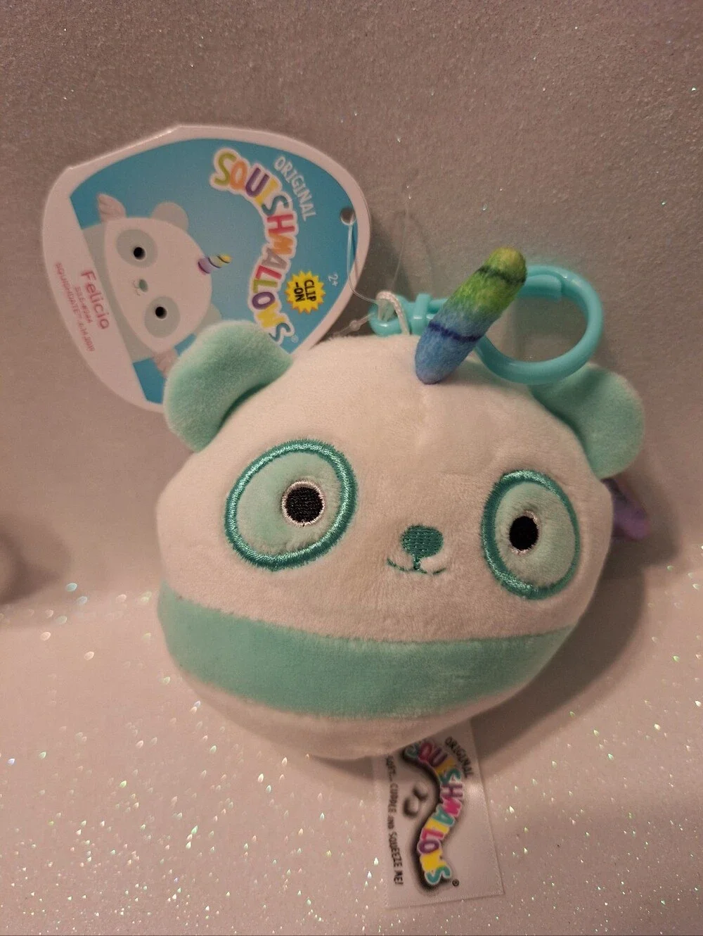 Squishmallows Felicia Panda Unicorn Keychain Bag Clip New